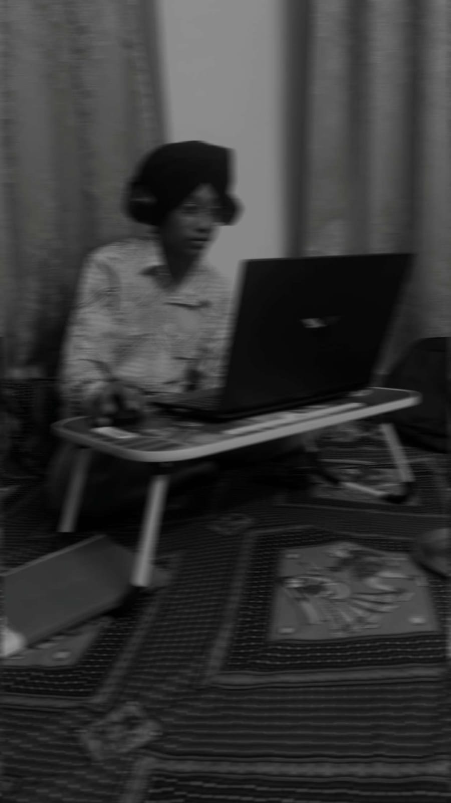 Working on laptop